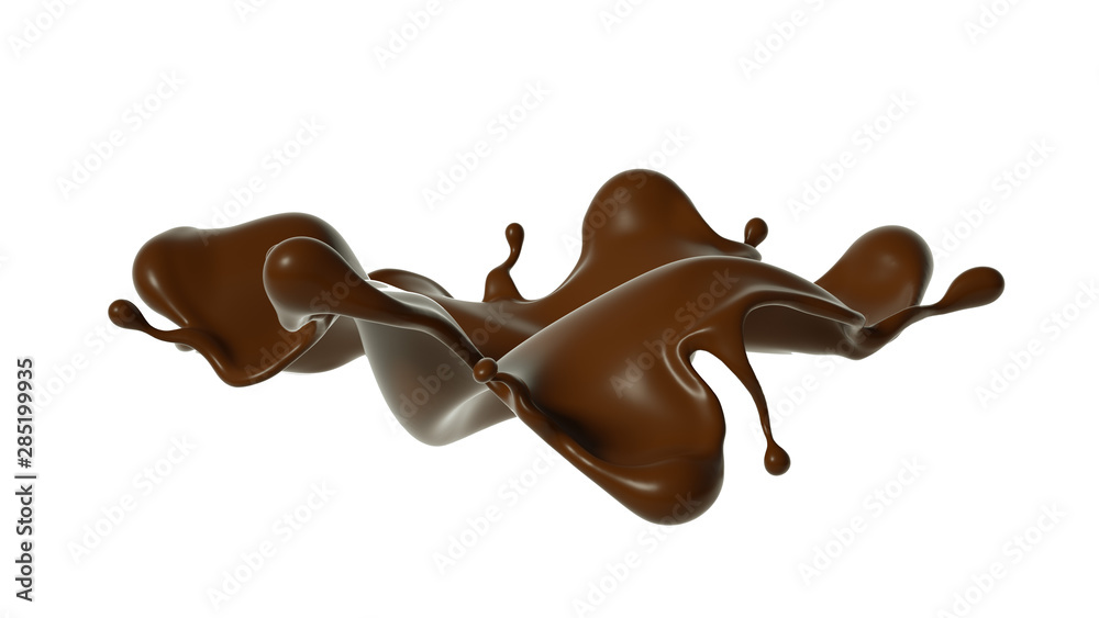 Splash of chocolate 3d illustration, 3d rendering. Splash of chocolate 3d illustration, 3d rendering.