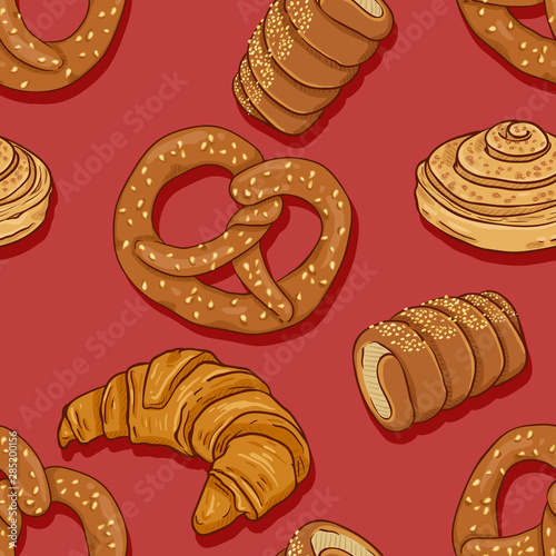 Vector Seamless Pattern of Cartoon Bakery