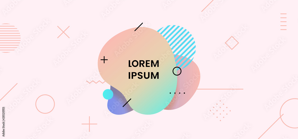 Fluid abstract dynamic shape trendy badge label design.Bright soft liquid gradient color with geometric element background vector illustration