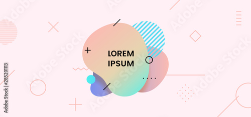 Fluid abstract dynamic shape trendy badge label design.Bright soft liquid gradient color with geometric element background vector illustration