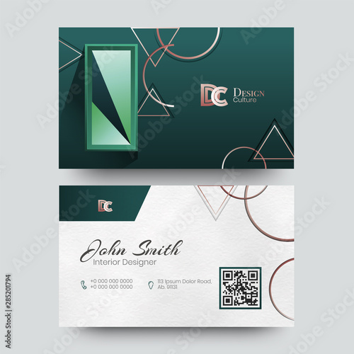 Front and back view of business card or visiting card design for Designer.