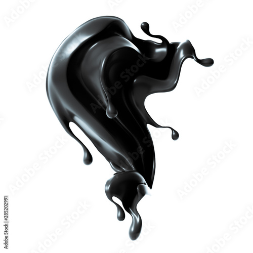 Splash of thick black liquid. 3d illustration, 3d rendering.