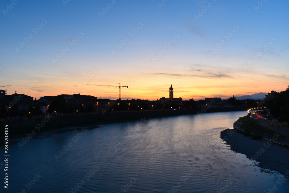 sunset at verona view from castelvecchio bridge