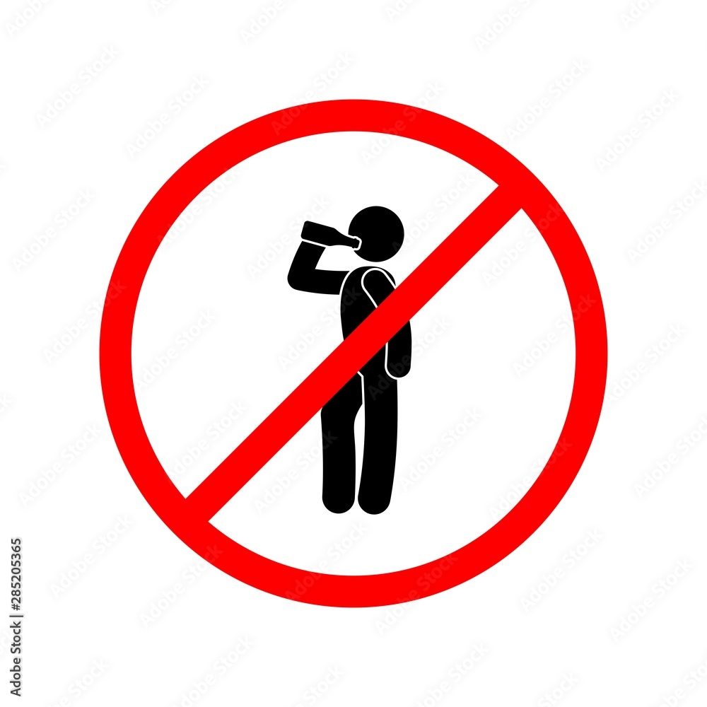 man drinks beer from a bottle, red crossed out circle a ban on drinking alcohol man drinks beer from a bottle, red crossed out circle a ban on drinking alcohol