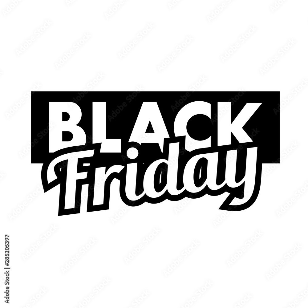 Logotipo con texto BLACK FRIDAY sobre rectángulo en blanco y negro