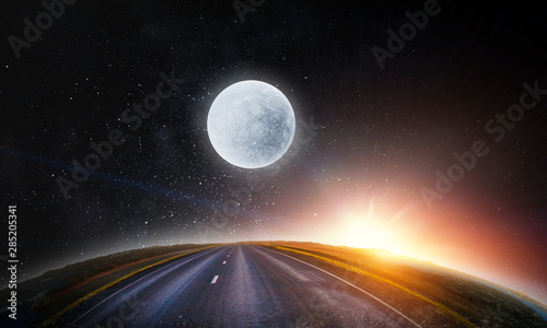 Earth with Moon on space background