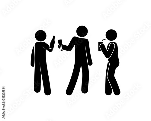 Photography people having fun at a party, set of human pictograms, illustration drinking alc
