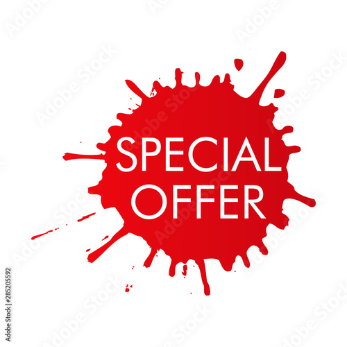 Logotipo con texto SPECIAL OFFER en blanco sobre salpicadura en color rojo