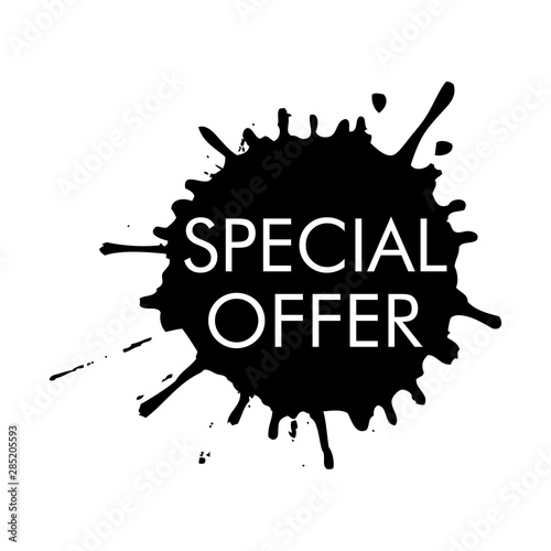 Logotipo con texto SPECIAL OFFER en blanco sobre salpicadura en color negro