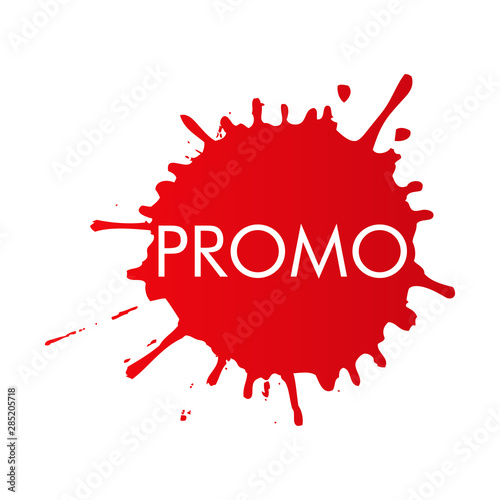 Logotipo con texto PROMO en blanco sobre salpicadura en color rojo