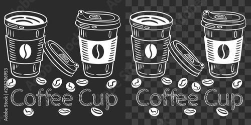 Sketch of coffee on blackboard with text