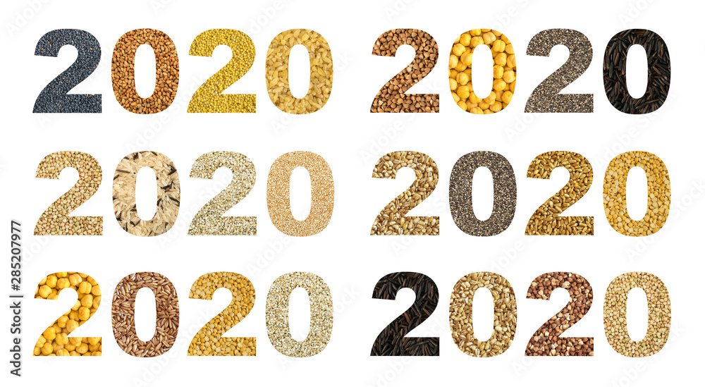 2020 Numbers Collage with Different Cereals and Edible Seeds 2020 Numbers Collage with Different Cereals and Edible Seeds