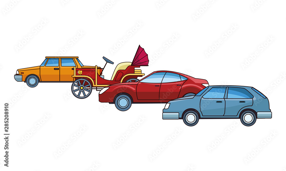 Fototapeta premium Vintage and classic with modern cars vehicles