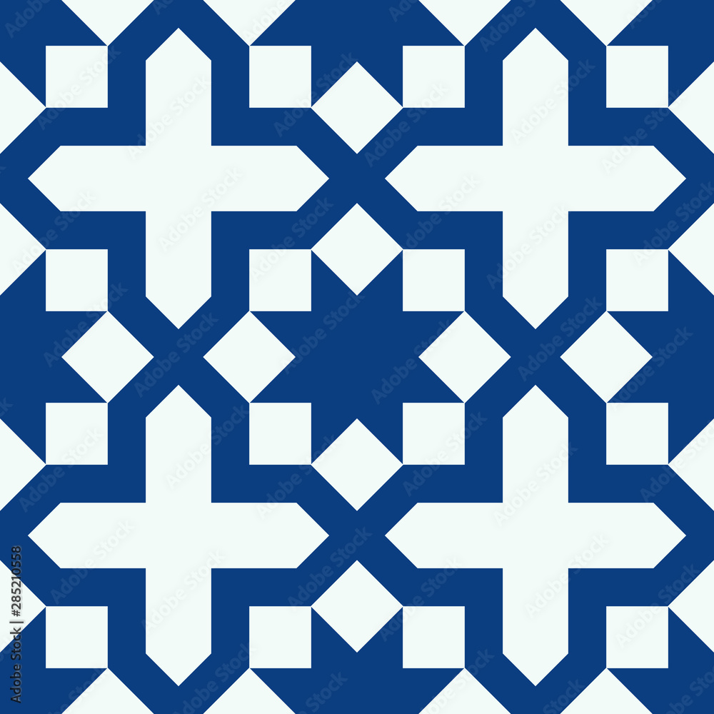 Obraz premium Arabesque Decorative Geometric Blue Seamless Pattern