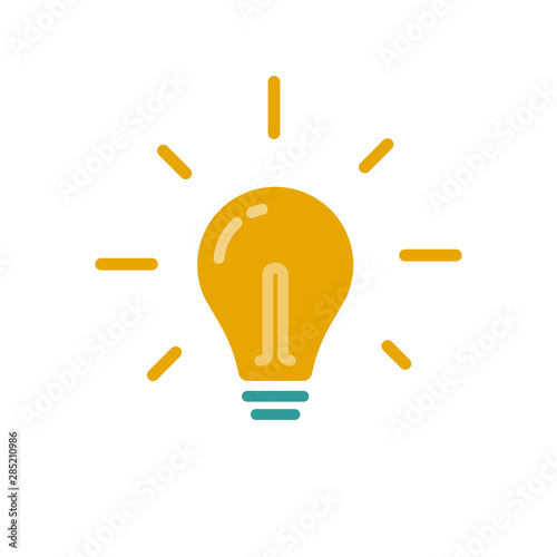 lightbulb icon vector symbol, flat cartoon light bulb color pictogram isolated, idea or innovation sign clipart