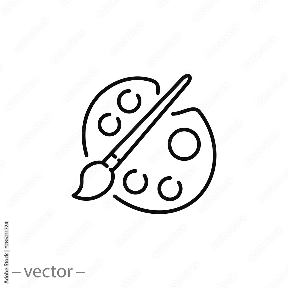 art brush icon, paint palette, thin line web symbol on white background - editable stroke vector illustration eps 10 art brush icon, paint palette, thin line web symbol on white background - editable stroke vector illustration eps 10