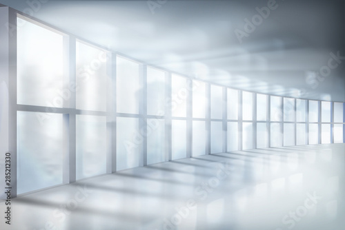 Room with large window in a skyscraper. Empty office interior. Vector illustration.