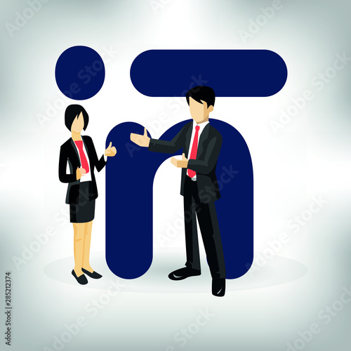 Business people in business social networks. Communication via the Internet and social networks, news, messages, chats, search for employees and partners in business. Bright vector illustration.
