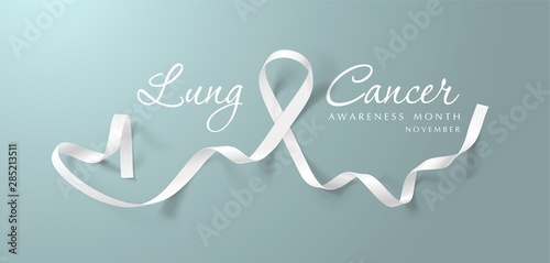 Lung Cancer Awareness Calligraphy Poster Design. Realistic White Ribbon. November is Cancer Awareness Month. Vector Illustration