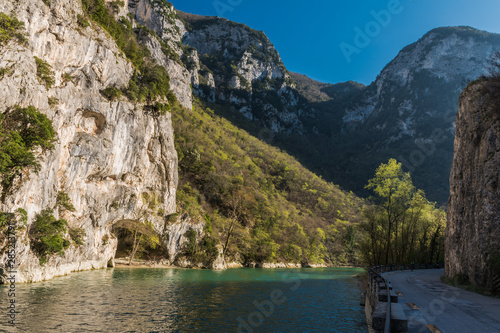 Fototapeta Gola del Furlo, a narrow gorge formed by the river Candigliano in the province o