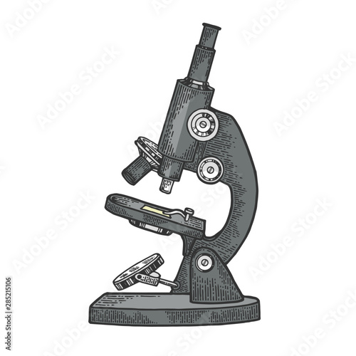 Old Microscope color sketch engraving vector illustration. Scratch board style imitation. Hand drawn image.