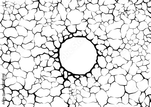 Cracks hole in the wall. Concrete or damage on white background. Texture design in grunge with stone polygon style. 