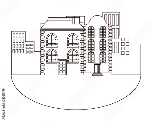 Urban buildings and city architecture in black and white