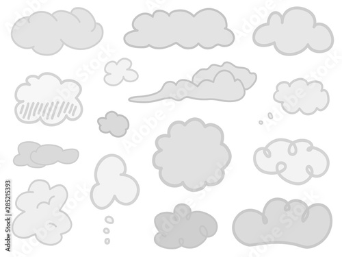 Hand drawn infographic elements on isolation background. Abstract clouds. Set of think and talk speech bubbles. Black and white illustration
