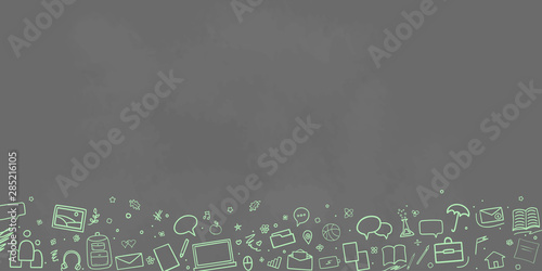 Back to school. Abstract blackboard. Sketchy background with hand drawn school supplies. Education concept