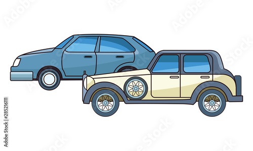 Vintage and classic with modern cars vehicles