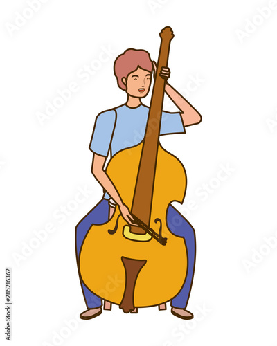 young man with fiddle on white background