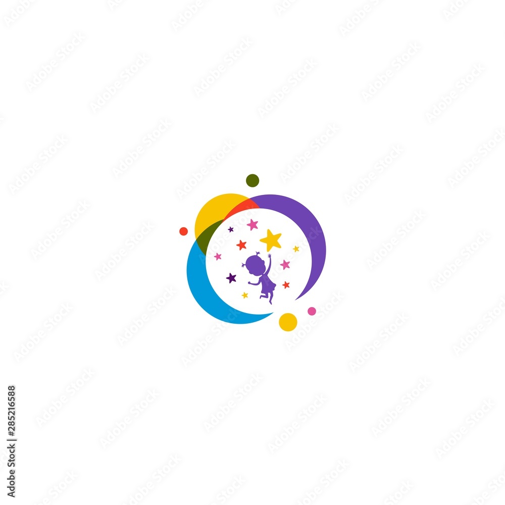 Naklejka premium Colorful Children Reach Star Logo Inspirations