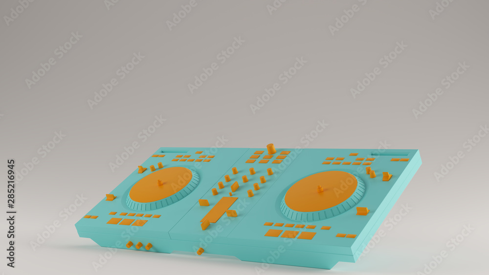 Gulf Blue Turquoise and Orange DJ Decks Angled Left View 3d Gulf Blue Turquoise and Orange DJ Decks Angled Left View 3d