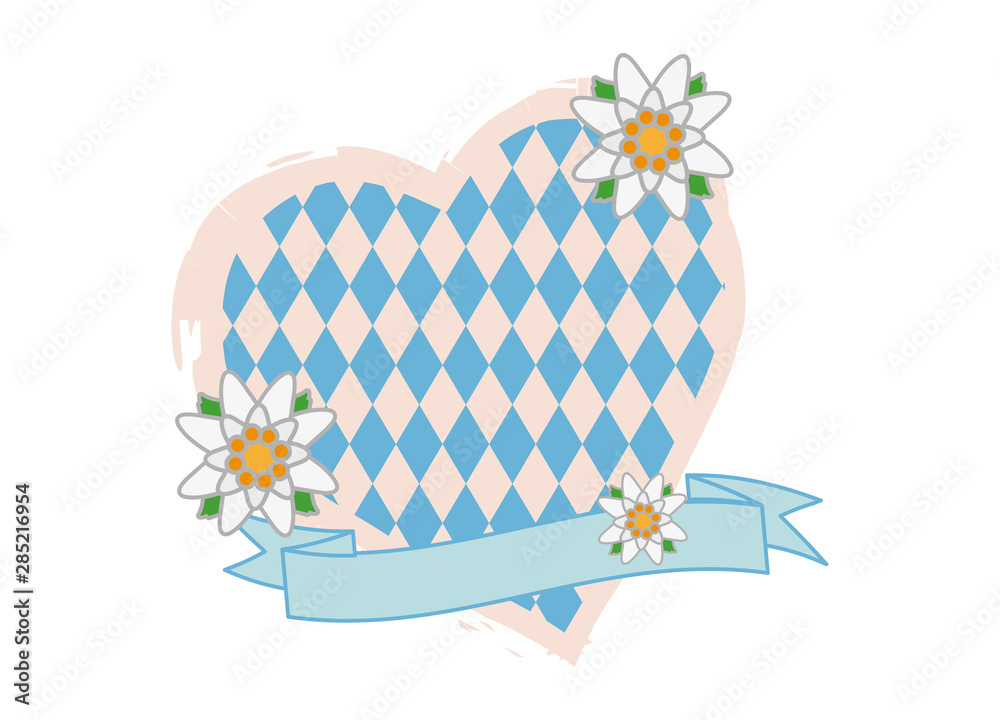 Herz mit blauem Rautenmuster,Banner und Edelweis