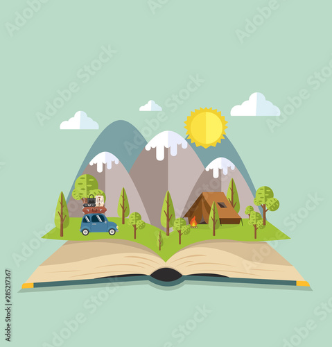  Open book of Camping Travel vector