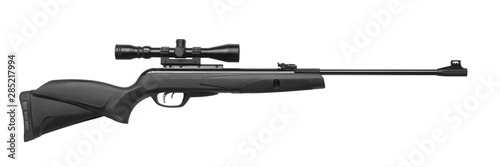 Air rifle with a telescopic sight isolate on a white background. Pneumatic gun. Sports air rifle for accurate aiming shooting. © solidmaks