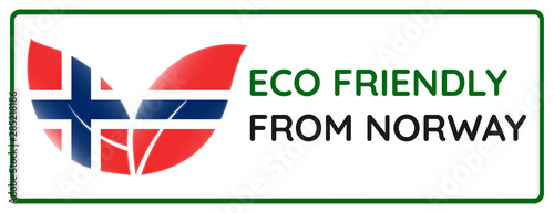 Eco friendly from Norway badge. Flag in leaf shapes illustration.