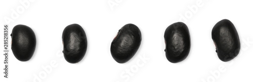 Black beans set and collection, macro, isolated on white background, top view photo