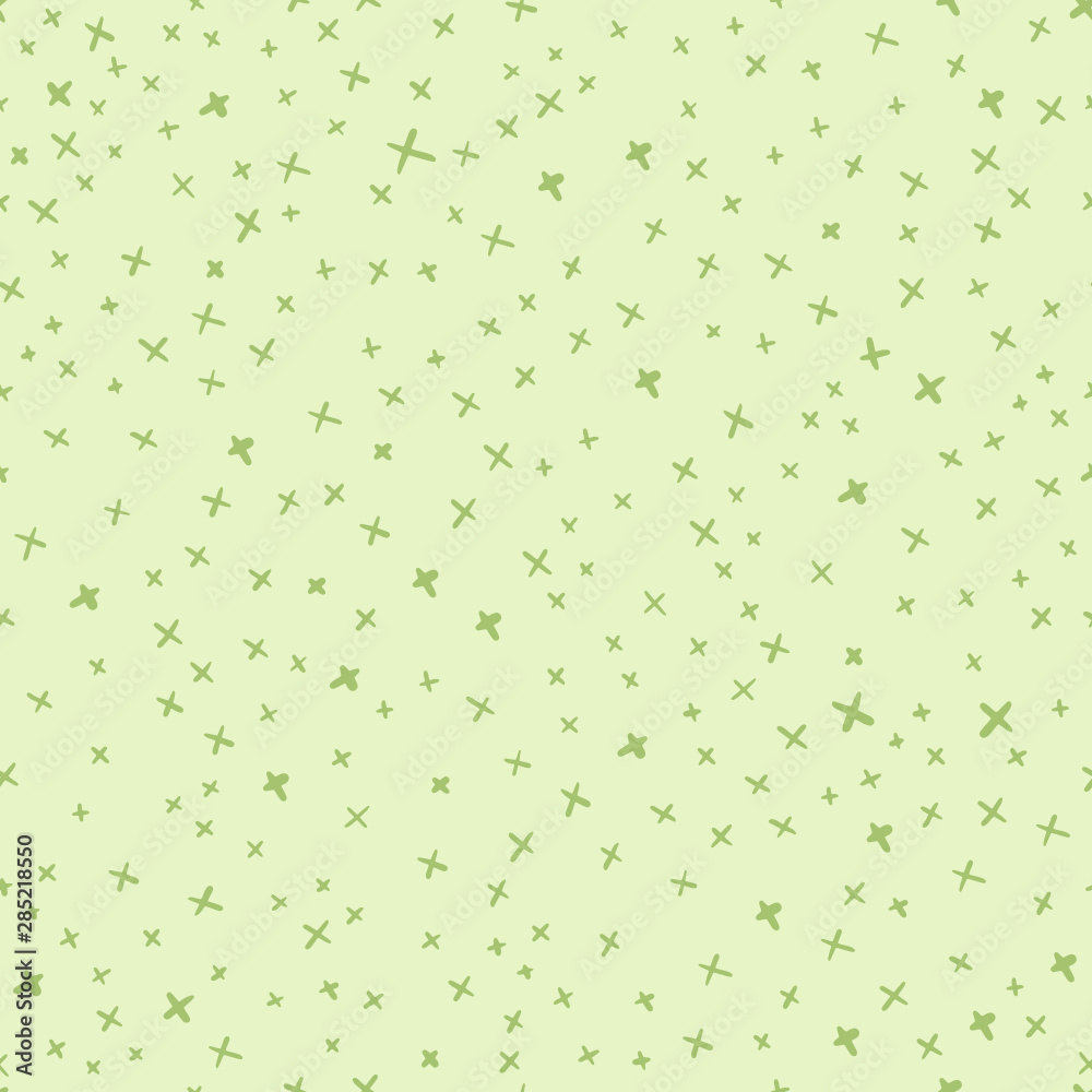 Minimalist little pluses seamless pattern. Green colors.