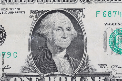 One dollar bill, banknote George Washington portrait background and texture, macro