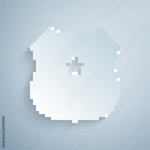 Paper cut Police badge icon isolated on grey background. Sheriff badge sign. Paper art style. Vector Illustration