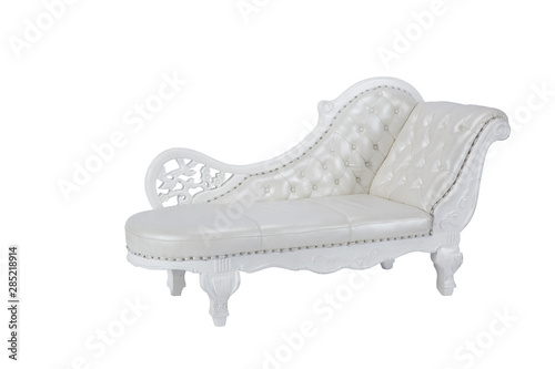 Leather sofa for three persons in white color with decorating parts