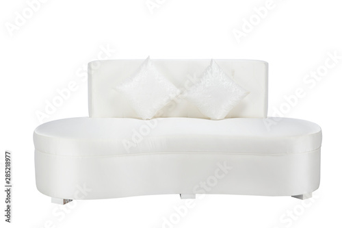 Leather sofa for three persons in white color with a pillows