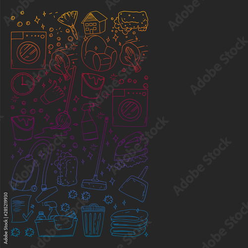 cleaning services company vector monochrome pattern on black background  drawing gradient.