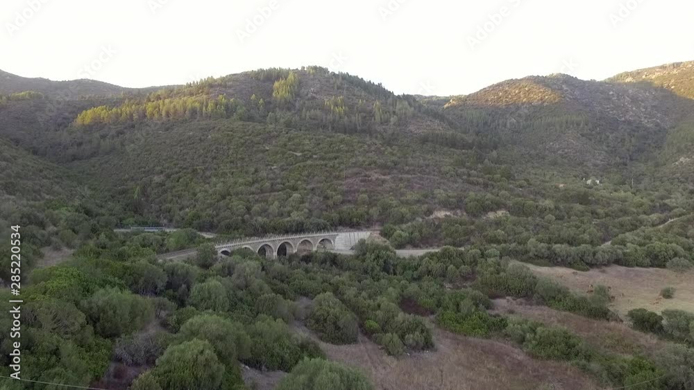 ancient railway in the woods at the sunset seen from above with the drone ancient railway in the woods at the sunset seen from above with the drone
