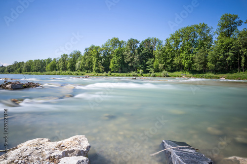 Longtime Exposure of River with River Steps and River Bank in Munich, Bavaria, Germany, Europe