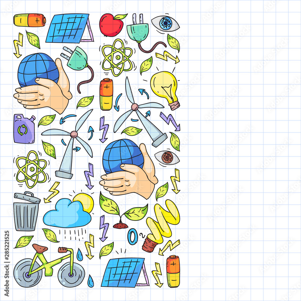 Vector logo, design and badge in trendy drawing style - zero waste concept, recycle and reuse, reduce - ecological lifestyle and sustainable developments icons. Drawing on squared notebook. Vector logo, design and badge in trendy drawing style - zero waste concept, recycle and reuse, reduce - ecological lifestyle and sustainable developments icons. Drawing on squared notebook.