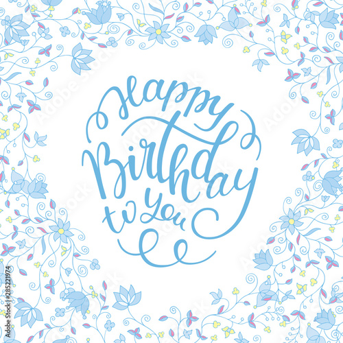 floral frame soft colors and hand lettering happy birthday