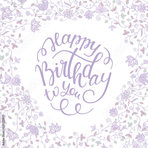 floral frame soft colors and hand lettering happy birthday