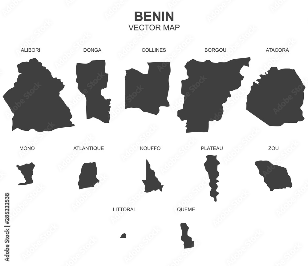 gray vector map of Benin with states on white background gray vector map of Benin with states on white background